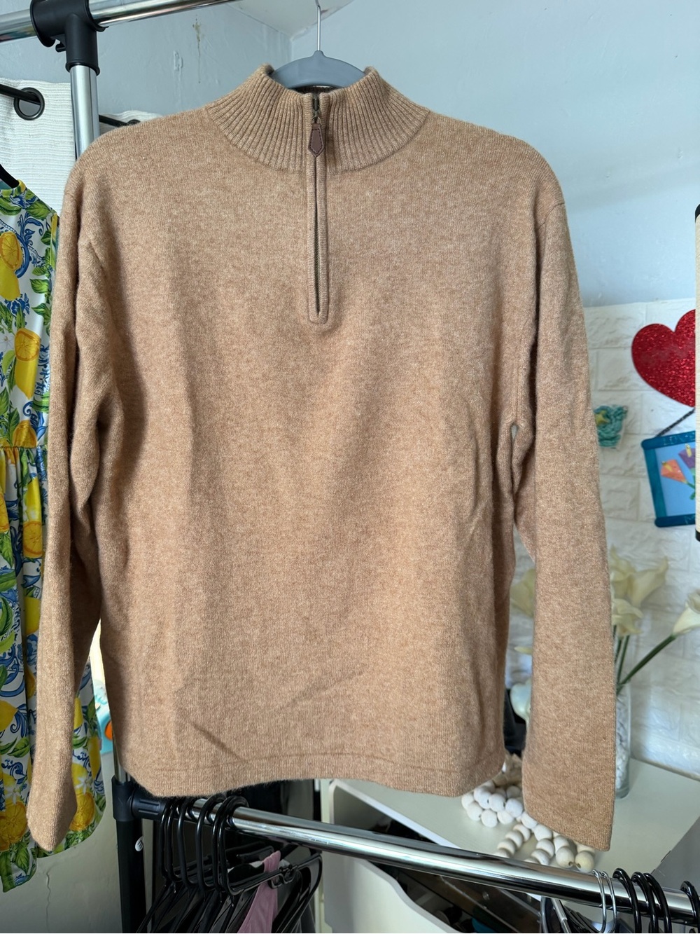 Men's Half-Zip Mock Neck Sweater in Camel 100% Cashmere